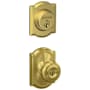 Schlage Georgian Single Cylinder Keyed Entry Door Knob Set and Camelot Deadbolt Combo with Camelot Rose Satin Brass