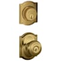 Schlage Georgian Single Cylinder Keyed Entry Door Knob Set and Camelot Deadbolt Combo with Camelot Rose Antique Brass
