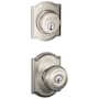 Schlage Georgian Single Cylinder Keyed Entry Door Knob Set and Camelot Deadbolt Combo with Camelot Rose Satin Nickel