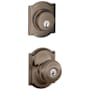 Schlage Georgian Single Cylinder Keyed Entry Door Knob Set and Camelot Deadbolt Combo with Camelot Rose Antique Pewter