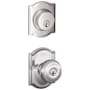 Schlage Georgian Single Cylinder Keyed Entry Door Knob Set and Camelot Deadbolt Combo with Camelot Rose Bright Chrome