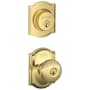 Schlage Plymouth Single Cylinder Keyed Entry Door Knob Set and Camelot Deadbolt Combo with Camelot Rose Lifetime Polished Brass