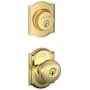 Schlage Plymouth Single Cylinder Keyed Entry Door Knob Set and Camelot Deadbolt Combo with Camelot Rose Polished Brass
