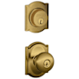 Schlage Plymouth Single Cylinder Keyed Entry Door Knob Set and Camelot Deadbolt Combo with Camelot Rose Antique Brass
