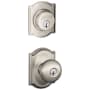 Schlage Plymouth Single Cylinder Keyed Entry Door Knob Set and Camelot Deadbolt Combo with Camelot Rose Satin Nickel