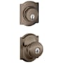 Schlage Plymouth Single Cylinder Keyed Entry Door Knob Set and Camelot Deadbolt Combo with Camelot Rose Antique Pewter