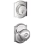 Schlage Plymouth Single Cylinder Keyed Entry Door Knob Set and Camelot Deadbolt Combo with Camelot Rose Bright Chrome