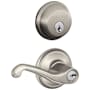 Schlage Flair Keyed Entry Leverset and Deadbolt Combo from the FB-Series Satin Nickel