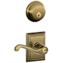 Schlage Flair Single Cylinder Keyed Entry Door Lever Set and Deadbolt Combo with Addison Rose Antique Brass