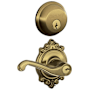 Schlage Flair Single Cylinder Keyed Entry Door Lever Set and Deadbolt Combo with Brookshire Rose Antique Brass