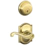 Schlage Flair Single Cylinder Keyed Entry Door Lever Set and Deadbolt Combo with Camelot Rose Lifetime Polished Brass