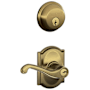 Schlage Flair Single Cylinder Keyed Entry Door Lever Set and Deadbolt Combo with Camelot Rose Antique Brass