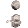 Schlage Flair Single Cylinder Keyed Entry Door Lever Set and Deadbolt Combo with Camelot Rose Satin Nickel