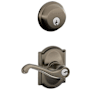 Schlage Flair Single Cylinder Keyed Entry Door Lever Set and Deadbolt Combo with Camelot Rose Antique Pewter