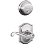 Schlage Flair Single Cylinder Keyed Entry Door Lever Set and Deadbolt Combo with Camelot Rose Bright Chrome