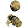 Schlage Georgian Single Cylinder Keyed Entry Door Knob Set and Deadbolt Combo Antique Brass