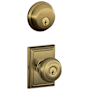 Schlage Georgian Single Cylinder Keyed Entry Door Knob Set and Deadbolt Combo with Addison Rose Antique Brass