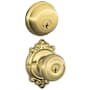 Schlage Georgian Single Cylinder Keyed Entry Door Knob Set and Deadbolt Combo with Brookshire Rose Lifetime Polished Brass