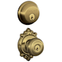 Schlage Georgian Single Cylinder Keyed Entry Door Knob Set and Deadbolt Combo with Brookshire Rose Antique Brass