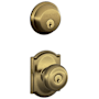 Schlage Georgian Single Cylinder Keyed Entry Door Knob Set and Deadbolt Combo with Camelot Rose Antique Brass