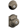 Schlage Georgian Single Cylinder Keyed Entry Door Knob Set and Deadbolt Combo with Camelot Rose Antique Pewter