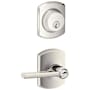 Schlage Latitude Single Cylinder Keyed Entry Door Lever Set and Greenwich Deadbolt Combo with Greenwich Rose Polished Nickel