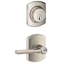 Schlage Latitude Single Cylinder Keyed Entry Door Lever Set and Greenwich Deadbolt Combo with Greenwich Rose Satin Nickel
