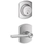 Schlage Latitude Single Cylinder Keyed Entry Door Lever Set and Greenwich Deadbolt Combo with Greenwich Rose Satin Chrome