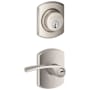 Schlage Merano Single Cylinder Keyed Entry Door Lever Set and Greenwich Deadbolt Combo with Greenwich Rose Satin Nickel