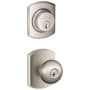 Schlage Plymouth Single Cylinder Keyed Entry Door Knob Set and Greenwich Deadbolt Combo with Greenwich Rose Satin Nickel