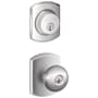 Schlage Plymouth Single Cylinder Keyed Entry Door Knob Set and Greenwich Deadbolt Combo with Greenwich Rose Bright Chrome