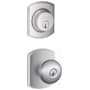Schlage Plymouth Single Cylinder Keyed Entry Door Knob Set and Greenwich Deadbolt Combo with Greenwich Rose Satin Chrome