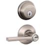 Schlage Latitude Single Cylinder Keyed Entry Door Lever Set and Deadbolt Combo Satin Nickel