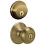 Schlage Plymouth Single Cylinder Keyed Entry Door Knob Set and Deadbolt Combo Antique Brass