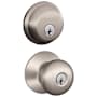 Schlage Plymouth Single Cylinder Keyed Entry Door Knob Set and Deadbolt Combo Satin Nickel