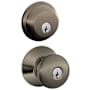 Schlage Plymouth Single Cylinder Keyed Entry Door Knob Set and Deadbolt Combo Antique Pewter