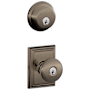 Schlage Plymouth Single Cylinder Keyed Entry Door Knob Set and Deadbolt Combo with Addison Rose Antique Pewter