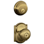 Schlage Plymouth Single Cylinder Keyed Entry Door Knob Set and Deadbolt Combo with Camelot Rose Antique Brass