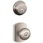 Schlage Plymouth Single Cylinder Keyed Entry Door Knob Set and Deadbolt Combo with Greenwich Rose Satin Nickel