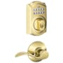 Schlage Camelot Single Cylinder Electronic Keypad Deadbolt with Passage Accent Lever Lifetime Polished Brass