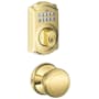 Schlage Camelot Single Cylinder Electronic Keypad Deadbolt with Passage Andover Knob Lifetime Polished Brass