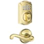 Schlage Camelot Single Cylinder Electronic Keypad Deadbolt with Passage Flair Lever Lifetime Polished Brass