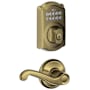 Schlage Camelot Single Cylinder Electronic Keypad Deadbolt with Passage Flair Lever Antique Brass