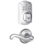 Schlage Camelot Single Cylinder Electronic Keypad Deadbolt with Passage Flair Lever Satin Chrome