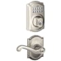 Schlage Camelot Single Cylinder Electronic Keypad Deadbolt with Passage Flair Lever and Decorative Camelot Trim Satin Nickel