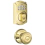 Schlage Camelot Single Cylinder Electronic Keypad Deadbolt with Passage Georgian Knob Lifetime Polished Brass