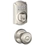 Schlage Camelot Single Cylinder Electronic Keypad Deadbolt with Passage Georgian Knob Satin Nickel
