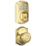 Schlage Camelot Single Cylinder Electronic Keypad Deadbolt with Passage Georgian Knob and Decorative Camelot Trim Lifetime Polished Brass