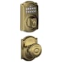 Schlage Camelot Single Cylinder Electronic Keypad Deadbolt with Passage Georgian Knob and Decorative Camelot Trim Antique Brass