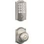 Schlage Arrive Keyless Entry Deadbolt and Georgian Knob Combo Pack with Decorative Camelot Trim Satin Nickel